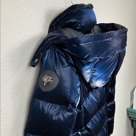 New Woodpecker Penguin Long Coat Puffer Jacket All Wet Navy Metallic Quilt Sz S - Picture 5 of 16